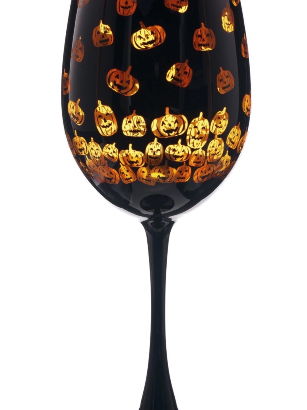 Halloween Pumpkin Stemmed Wine Glass - Black and Orange